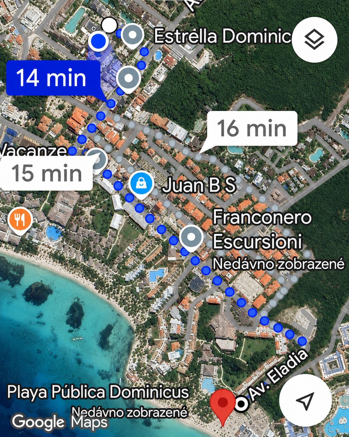 Cesta na pláž Dominicus – 14 minut pěšky